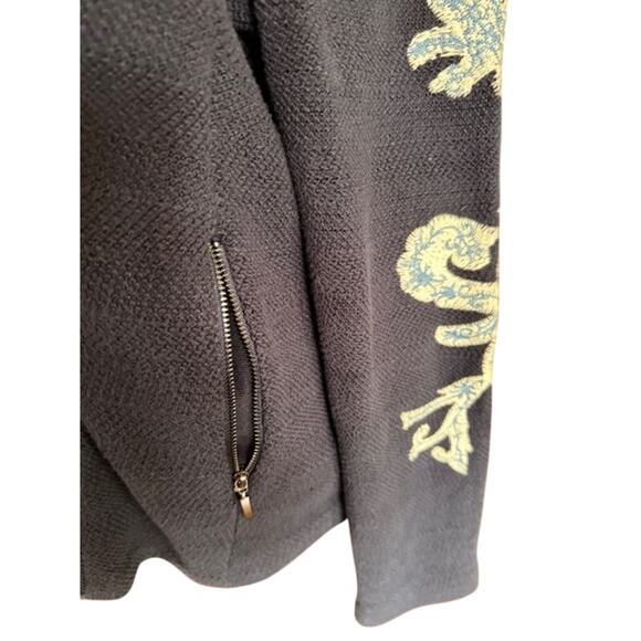 Chico’s 2 Navy Blue Embroidered Zip Jacket Textured Cotton Blend - Picture 3 of 7